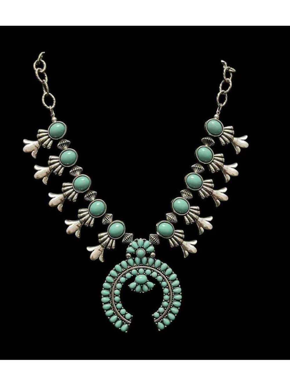 Turquoise Squash Blossom Style Necklace - Picture 2 of 5